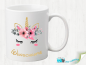 Preview: Einhorn- Tee Kakao Tasse Becher - goldiges Einhorn mit Blumen