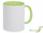 Mobile Preview: Color- Keramik- Kaffeebecher hellgrün / weiß inkl. personalisiertem Aufdruck