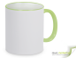 Preview: Ring ceramic coffee mug light green - white incl. Individual imprint