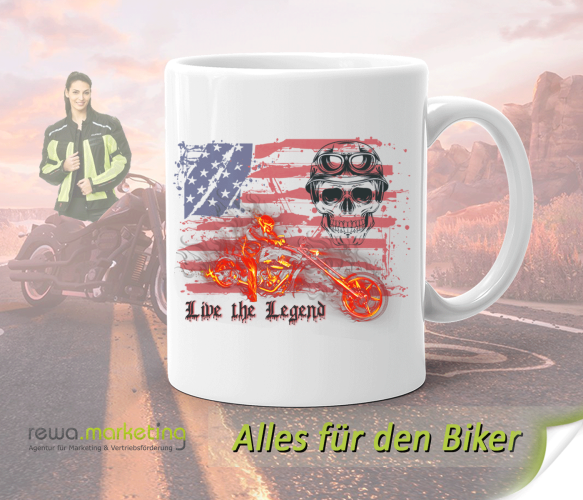 Ceramic coffee cup / mug for bikers with motif - Live the Legend