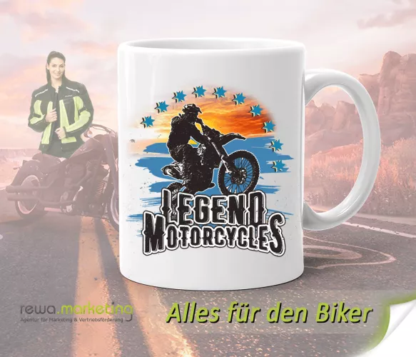 Keramik Kaffeetasse / Becher für Biker mit Motiv - Legend Motorcycles