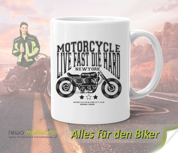 Ceramic coffee cup / mug for bikers with motif - Motorcycle LIVE FAST DIE HARD