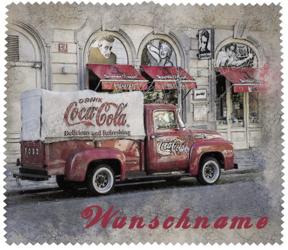 Brillenputztuch - Nostalgie Coca-Cola Truck mit Wunschnamen