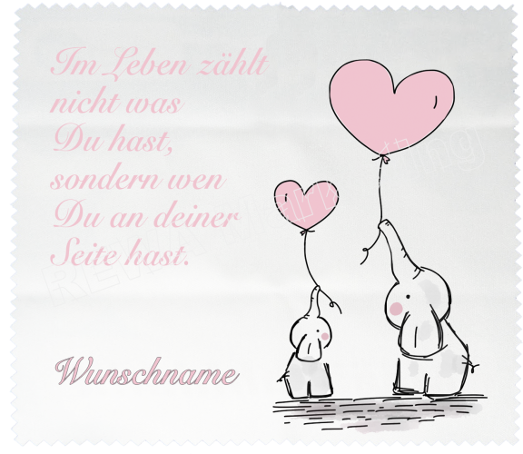 Brillenputztuch - Elefant mit Baby und Luftballon inkl. Wunschname