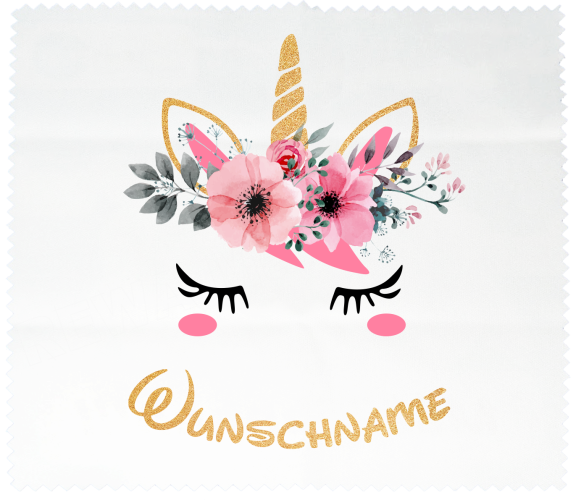 Glasses cleaning cloth golden unicorn with flowers incl. desired name