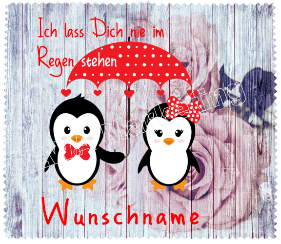 Glasses cleaning cloth - penguin couple with umbrella - including desired name