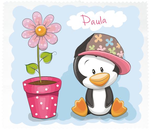 Glasses cleaning cloth - baby penguin with flower incl. desired name