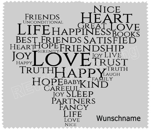 Glasses cleaning cloth - heart made of words with desired name
