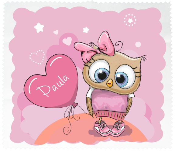 Glasses cleaning cloth - with a cute little owl and heart including desired name