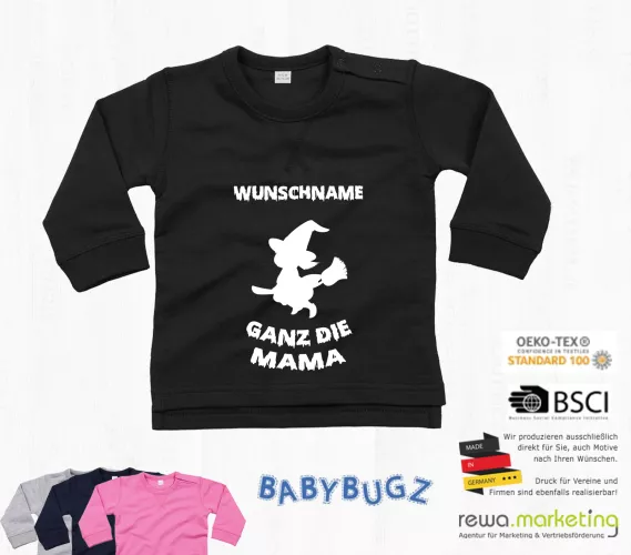 Baby Sweatshirt Langarm - kleine Hexe mit Wunschname