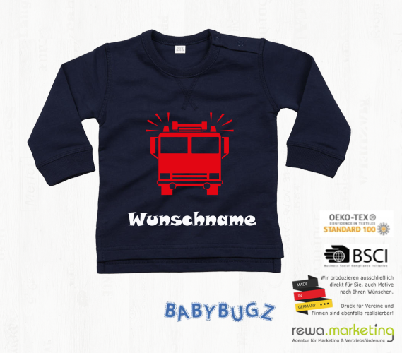 Baby sweatshirt long-sleeved - fire brigade with desired name