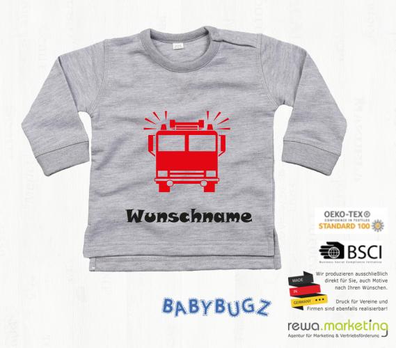Baby sweatshirt long-sleeved - fire brigade with desired name