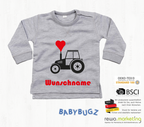 Baby sweatshirt long sleeve - tractor with desired name