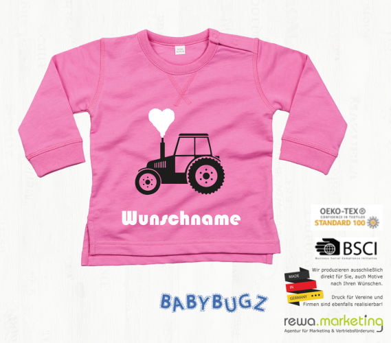Baby sweatshirt long sleeve - tractor with desired name