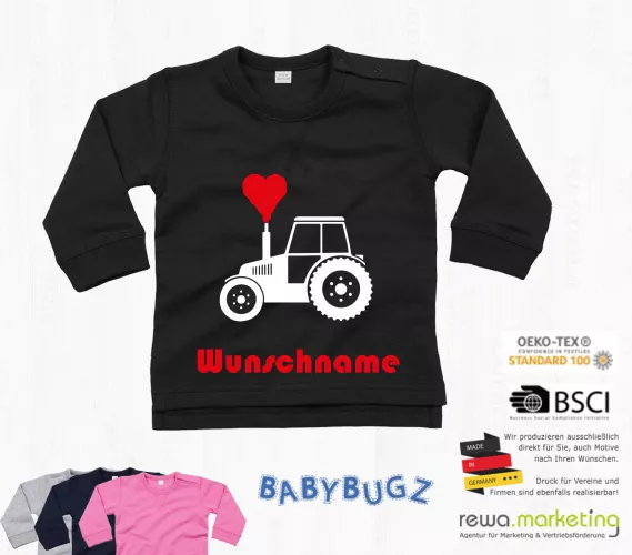 Baby Sweatshirt Langarm - Traktor mit Wunschname