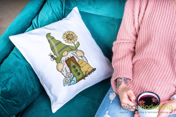 Cuddly pillow - gnome with flower and bee