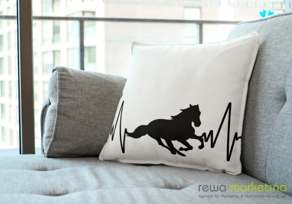 Cuddly pillow heart diagram with horse for equestrian athletes