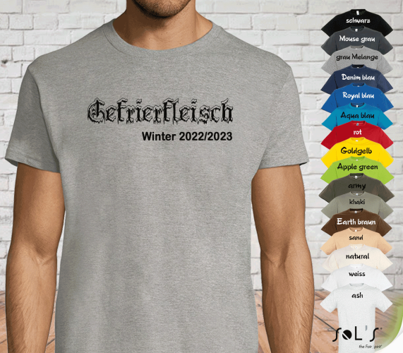Men's fun T-shirt for a good mood in winter - frozen meat winter 2022/2023, optionally with an additional print