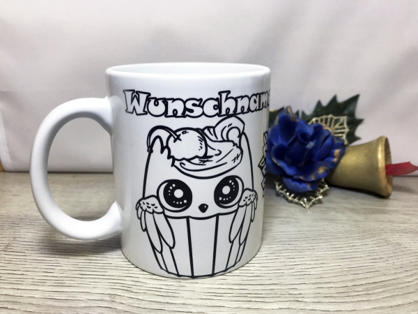 Coloring cup for children - owl with chick and tree