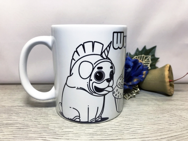 Coloring cup for children - puppies with muffin incl. desired name to color in imaginatively - children's joy is guaranteed