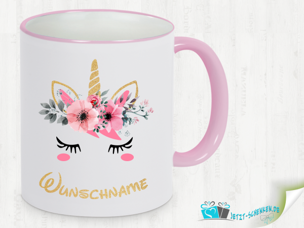 Unicorn tea cocoa cup mug - golden unicorn with flowers
