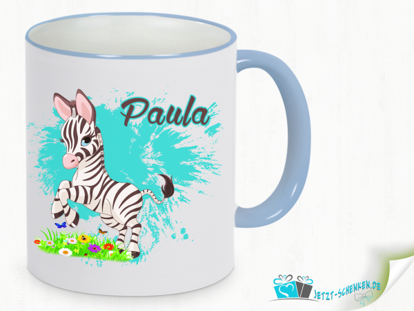 Tea cocoa cup cute little zebra including desired name