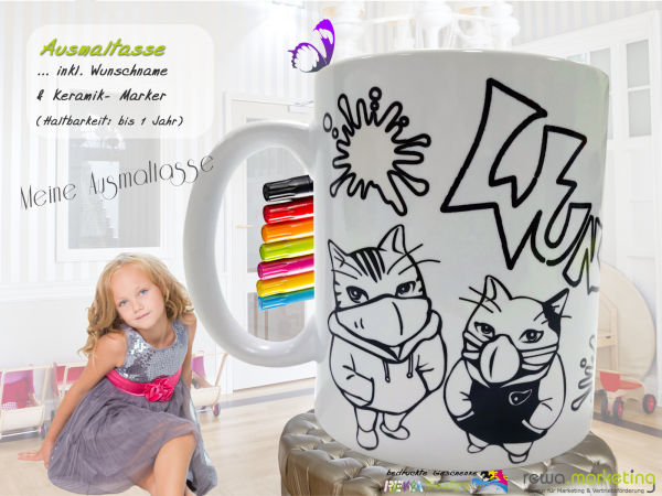 Coloring cup Gravity with cats including desired name