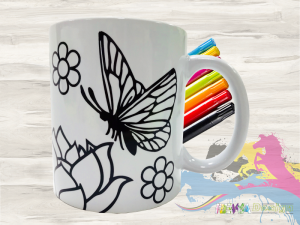 Cup spring with caterpillar and butterfly including desired name