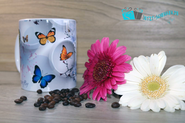 Butterfly coffee mug with panoramic print