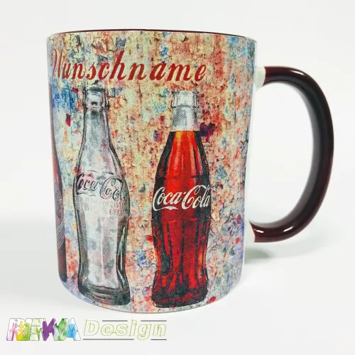Coca-Cola nostalgie Flaschenevolution - Kaffeetasse, Kaffeebecher inkl. Ihrem Wunschnamen