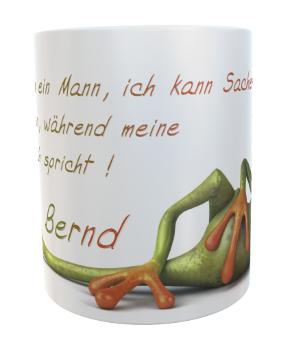 Frog motif coffee cup for men with saying including desired name