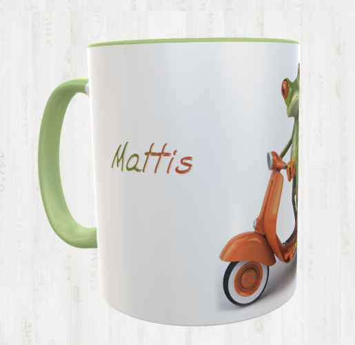 Frog motif coffee cup - RACING, let's get bogged down - incl. desired name
