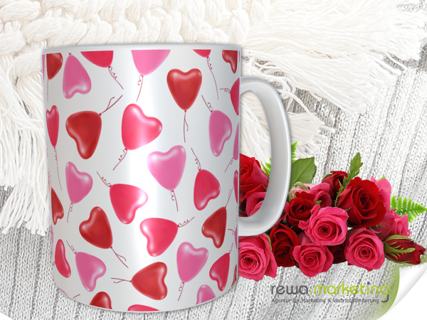 Cup with heart balloons - panorama print