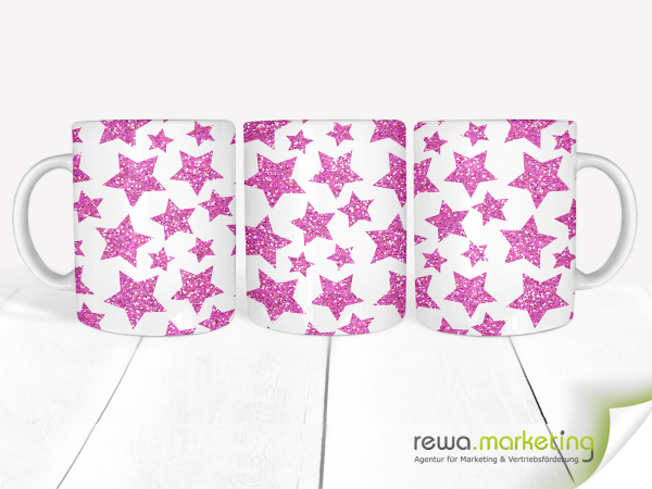 Coffee cup with green glittering stars - panorama print