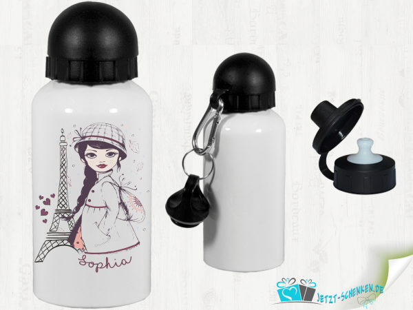 Aluminum drinking bottle - girl in Paris incl. desired name