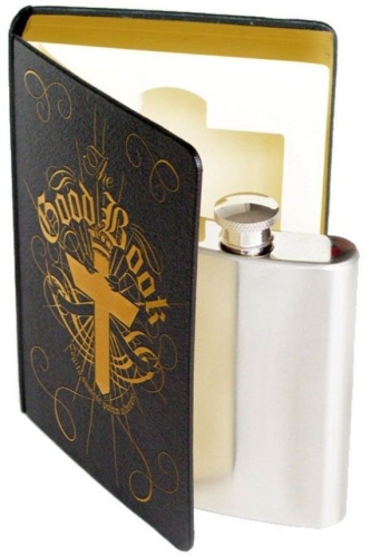 Hip Flask in a Black Good Book 120ml 14.5cm black / Silver with space to write a message on the inside of the envelope