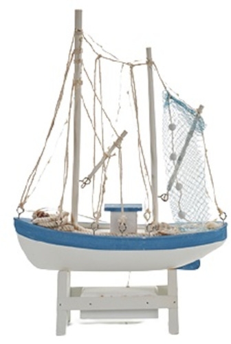 Decorative wooden fishing boat - 41.5 cm, blue