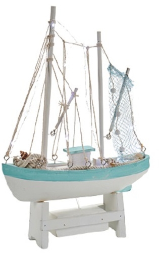 Decorative wooden fishing boat - 41.5 cm, turquoise
