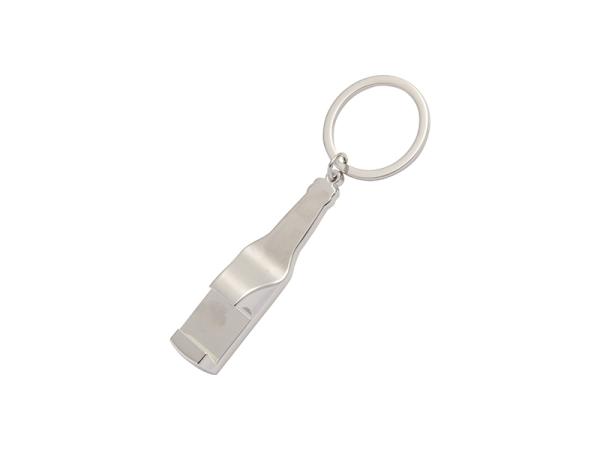 Key ring bottle opener in the shape of a bottle including your imprint