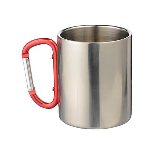 Stainless steel mug with carabiner handle including your own imprint