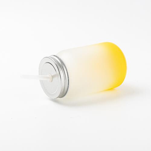 Drinking cup - Mason Jar - satin finish with straw in yellow