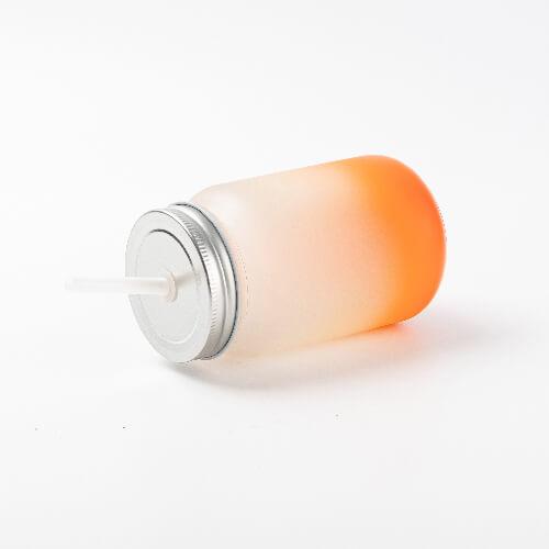 Drinking cup - Mason Jar - satin finish with straw in orange