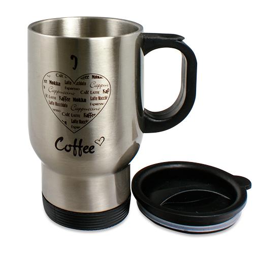 silver double-walled thermal mug including imprint of your choice