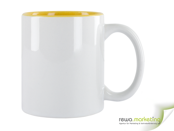 Bi-color ceramic coffee mug yellow - white including individual imprint