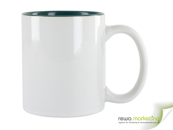 Bi-color ceramic coffee mug green - white including individual imprint