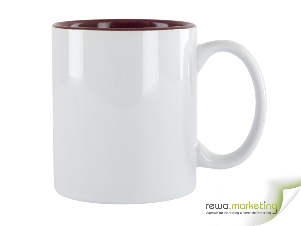 Bi-color ceramic coffee mug bordeaux (maroon) - white including individual imprint