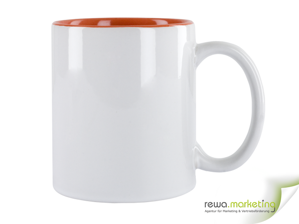 Bi-color ceramic coffee mug orange - white including individual imprint