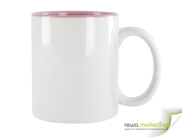 Bi-color ceramic coffee mug pink - white including individual imprint