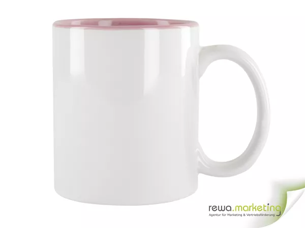 Bi- Color Keramik- Kaffeebecher rosa - weiß inkl. individuellem Aufdruck
