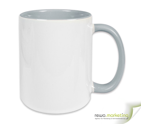 Color- Keramik- Kaffeebecher grau / weiß inkl. personalisiertem Aufdruck